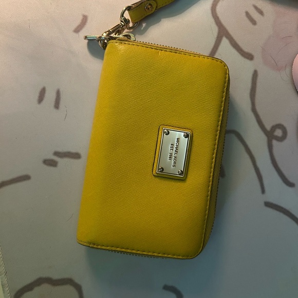 Michael Kors Vibrant Yellow Wristlet with Gold Accent - Picture 1 of 8